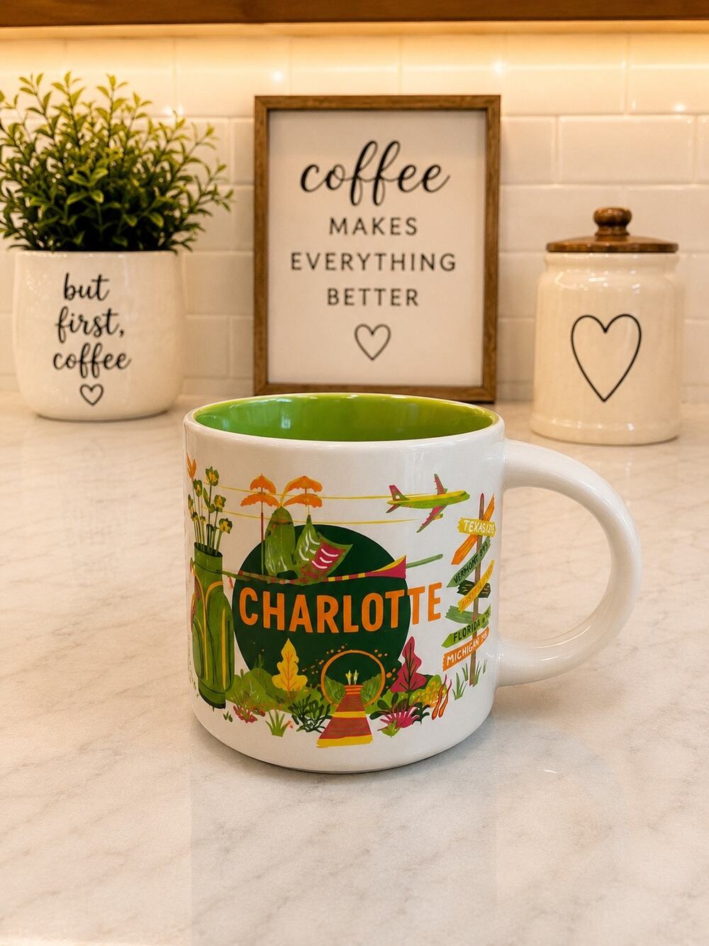 Starbucks Charlotte Discovery Series Mug 14 oz Green Interior EUC